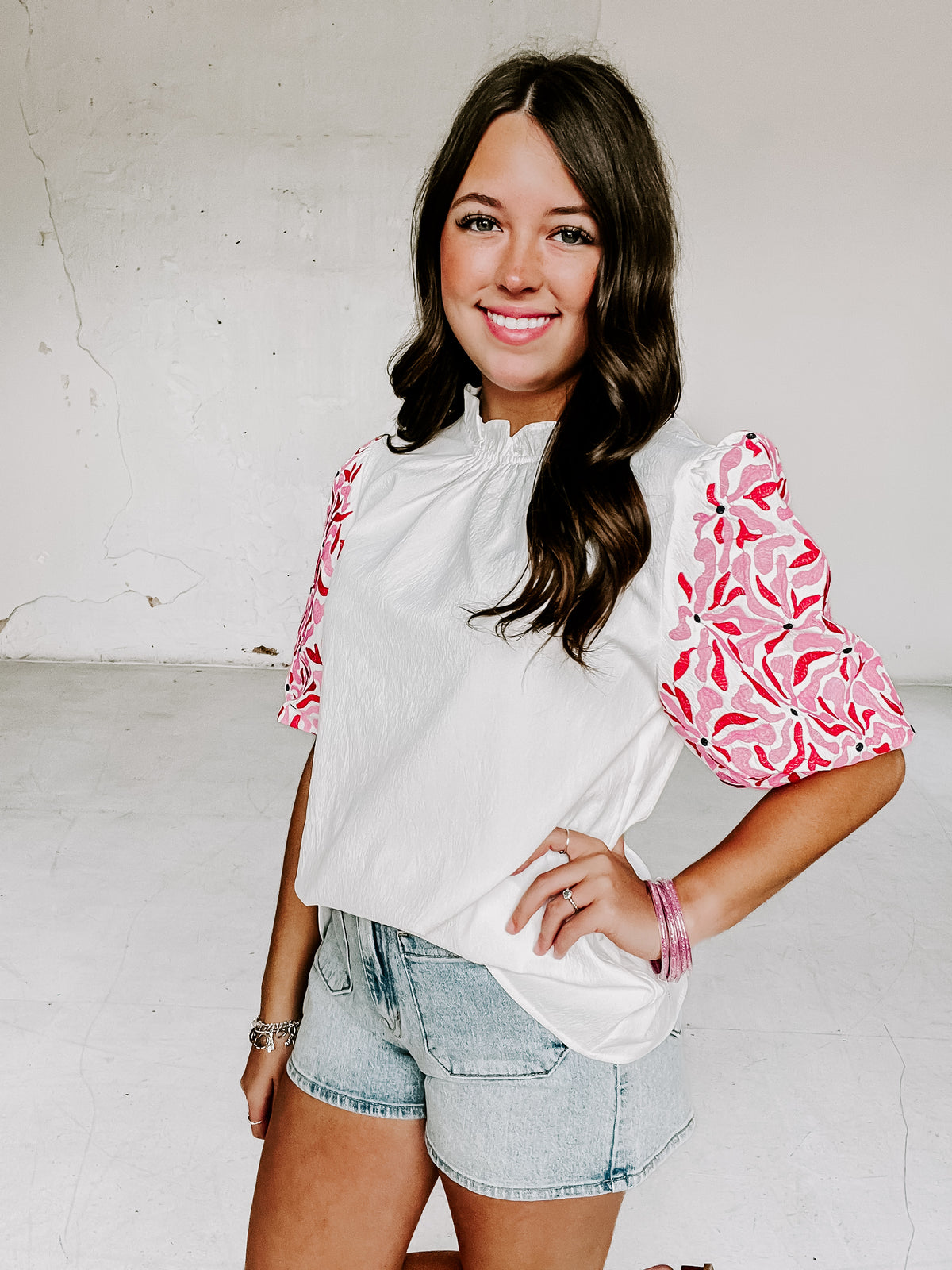 Statement Sleeve Embroidered Top — Courtney's Boutique